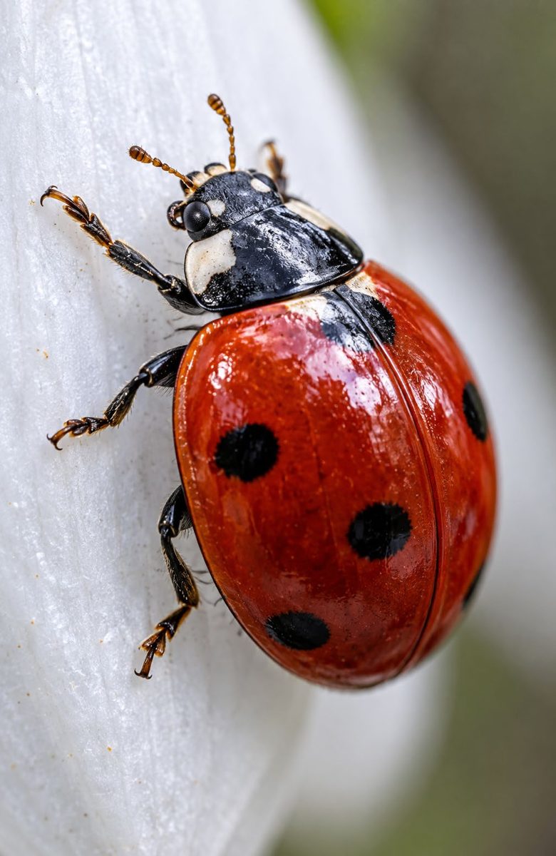 Résultat : un gros plan spectaculaire de la coccinelle, avec ses antennes, ses pattes et les reflets de sa carapace